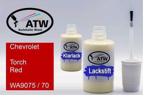 Chevrolet, Torch Red, WA9075 / 70: 20ml Lackstift + 20ml Klarlack - Set, von ATW Autoteile West.
